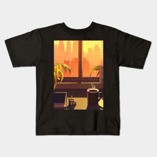 Window Coffee Sun Kids T-Shirt